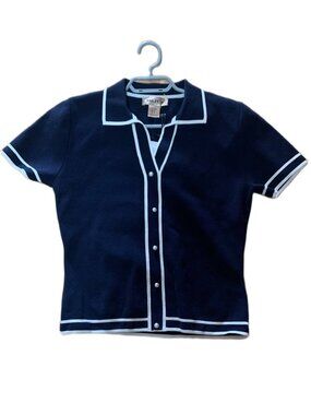 Bailey/44 Navy Contrast Trim Top Size M — Minimalist / Quiet Luxury